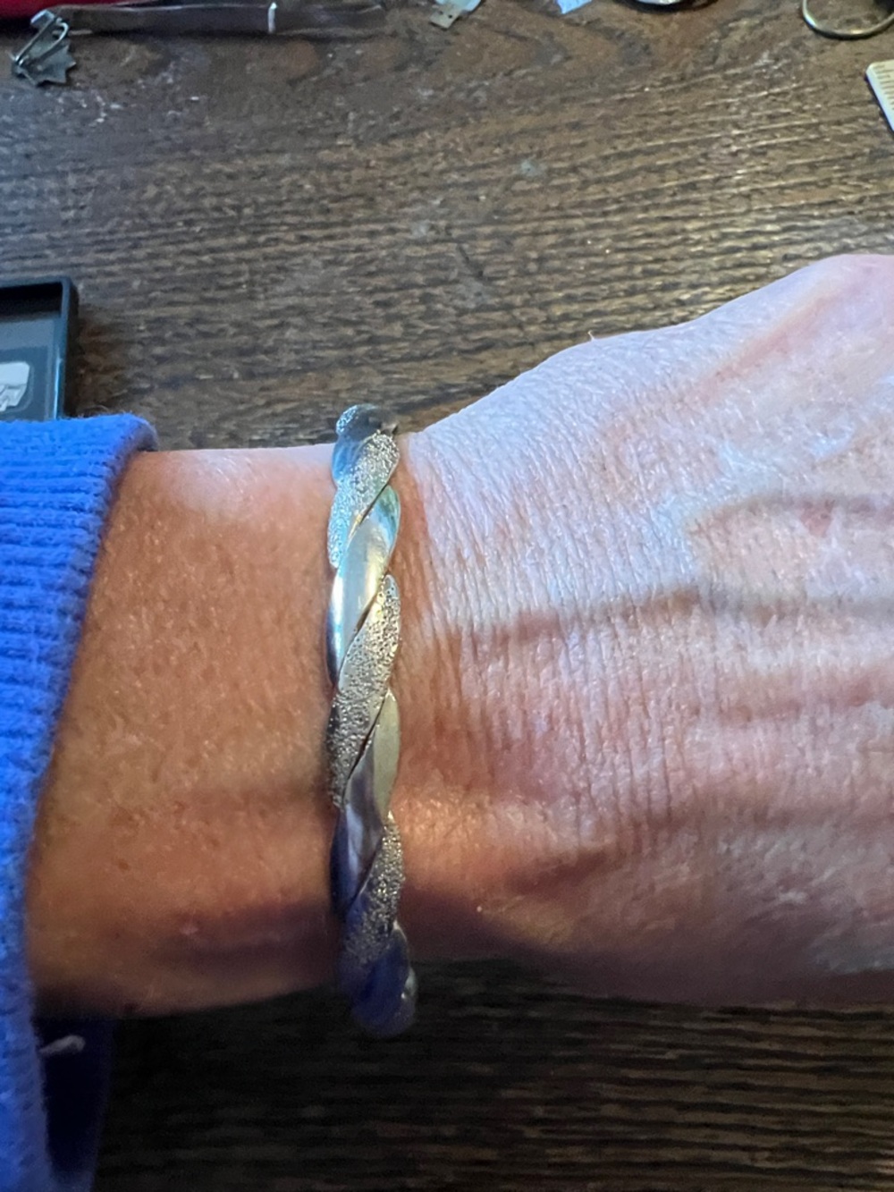 Vintage Chinese twisted braided sterling silver cuff bracelet